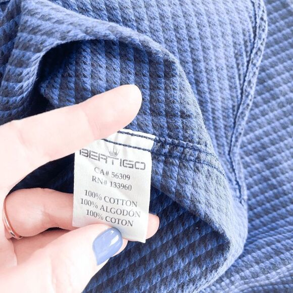 Bertigo Men's Collared Shirt Button Down Long Sleeve Textured Blue Large Medium - Picture 6 of 11